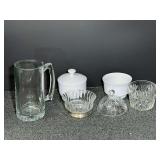 Kitchen/glassware to include a tall mug, sugar and creamers, and more. See pictures for details.
