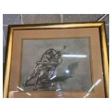 Framed, matted, signed, and numbered 123/250 print by Claude Weisbuch, "Melee" or "Wrestlers".