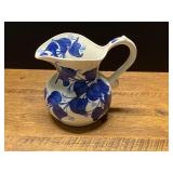Cash Family Hand Painted Ceramic Pitcher Erwin Tennessee Blue Leaf Pattern