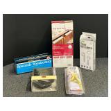 Assorted items to include sink front tray, LAUD wireless earphones, drapery tiebacks, fabric poster, and more. See pictures for details.