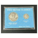 Two Silver Classics Littleton Coin Company Set with Walking Liberty Half Dollar and Mercury Dime