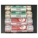 Lot of Four United States Mint Jefferson Nickel Rolls - 2003 and 2006 Westward Journey Series