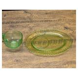 Green Glass Cup and Oval Snack Plate Set with UV Glow
