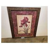 Ornately framed  floral art print featuring a red iris, see pictures for details.