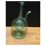 Green Blown Glass Puzzle Jug with Central Chamber and Spout