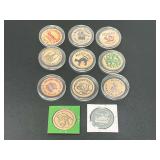 Collection of Assorted Wooden Nickels and Tokens
