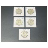 Lot of Five 1964 Kennedy Half Dollar Coins in Mylar Flips