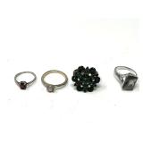 Assorted Fashion Rings Lot of 4 Featuring Gemstone Accents and Floral Design