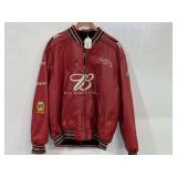 Vintage Dale Earnhardt Jr. Budweiser NASCAR reversible leather racing jacket featuring sponsor patches like NAPA Auto Parts and Snap-on. Please inspect this item for size and to make sure it fits your