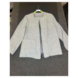 Gray ladies business suit, jacket and pants, please inspect for size and fashion. See pictures for details.