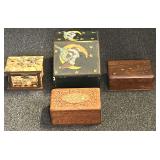 Assorted trinket/storage boxes, four pieces, see pictures for details.