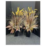 Artificial autumn grass and wheat arrangements in tall, dark rectangular vases. See pictures for details.