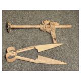 Two Metal Farm Tools Including Hand Shears and Spring Jack
