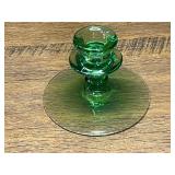 Green Glass Candlestick Holder Glows Under UV Light