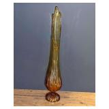 Vintage pedestal amber swung glass vase, see pictures for details.