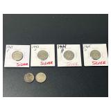 Six WWII Era Silver Nickels Lot Including 1943, 1944, and 1945 Issues