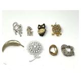 Assorted Costume Jewelry Brooches - Lot of 7 Animal and Floral Pins