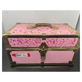 Pink Decorative Storage Chest with Brass Tone Hardware and Houndstooth Interior Lining