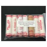 Seven Rolls of Uncirculated Cents Including Shield Back and Lincoln Bicentennial Reverses