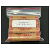 Four Rolls of Mixed Wheat Back Cents US Pennies in Plastic Bag