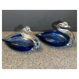 Vintage art glass, Murano style Swan dishes, set of two, see pictures for details.