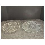 Set of Two Clear Pressed Glass Serving Plates