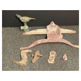 Assorted Metal and Wood Implement Parts with Quail Sprinkler Head