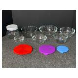 Small glass mixing bowls, and storage jar. See pictures for details.