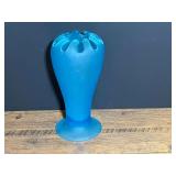 Vintage sky blue satin glass flower frog vase, believed to be Tiffin glass, see pictures for details.