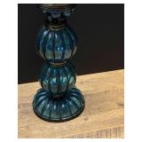 Blue Glass and Metal Pillar Candle Holder
