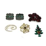 Assorted Brooches and Shoe Clips Collection Featuring Rhinestone and Filigree Designs
