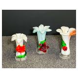 Beautiful Murano style art glass bud vases, set of three, see pictures for details.