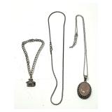 Sterling Silver Jewelry Lot Including Schoolhouse Charm Bracelet and Stone Pendant Necklace