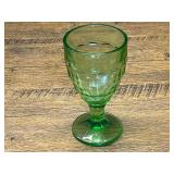 Green Uranium Glass Panel Optic Pattern Footed Goblet Stemware