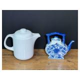 Vintage blue and white Chinoiserie porcelain crescent teapot, also includes Waechtersbach ceramic teapot, see pictures for details.