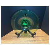 Uranium Glass Green Plate with Central Decal Featuring Figure and Moon