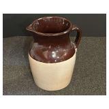 Antique two-toned stoneware pottery pitcher, see pictures for details.