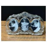 Ornate Clear Glass Triple Opening Picture Frame with Scrollwork Design