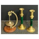 Vintage brass candlestick holders, also includes a brass meditation chime, see pictures for details.