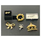 Assorted Costume Jewelry Brooches and Earrings Lot