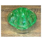 Green Vaseline Glass Flower Frog Bowl