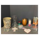 Home decor assortment to include candleholders, vases, small waste basket, and wall decor. See pictures for details.