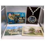 VINTAGE THE ROYAL WEDDING DAY 7/29/81 POSTCARD, VINTAGE HOPE DIAMOND POSTCARD, VINTAGE CURRIER & IVES CARD & VINTAGE ATHENS, GREECE POSTCARD