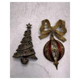 2 VINTAGE HOLIDAY BROOCHES W/ RHINESTONES (2 1/2" LONG, 2 7/8" LONG)