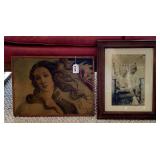 VINTAGE BOTTICELLI "THE BIRTH OF VENUS" ON WOOD 15 1/2" X 11 1/2" & FRAMED VINTAGE PHOTO 12X15