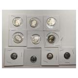 6 PROOF WASHINGTON QUARTERS (SOME DEEP CAMEO) & 4 PROOF EISENHOWER DIMES (SOME DEEP CAMEO)