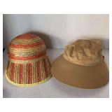 2 LADIES WIDE BRIM SUN HATS (KHAKI CANVAS, MULTI COLOR STRAW)