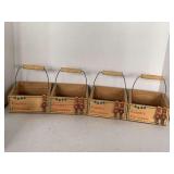 4 SMALL WOOD "COUNTRY CHRISTMAS" BOXES WITH HANDLES (ONE TOY SOLDIER MISSING) 5 1/2" WIDE X 6" LONG X 3" DEEP