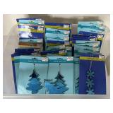 CRATE FULL OF NEW ICE BLUE MIRRORED TREE AND SNOWFLAKE CHRISTMAS ORNAMENTS/DECOR FOR PACKAGES (CRATE NOT INCLUDED)