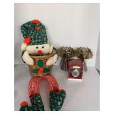 ELF BASKET, 1993 HALLMARK KEEPSAKE ORNAMENT "BABY GIRLS FIRST CHRISTMAS" & 2 SILVER/BRASS METAL ANGEL CANDLE HOLDERS 7" TALL